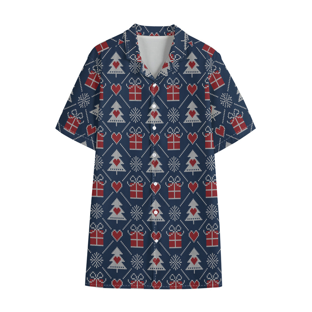 Christmas Gift Knitted Pattern Print Cotton Hawaiian Shirt
