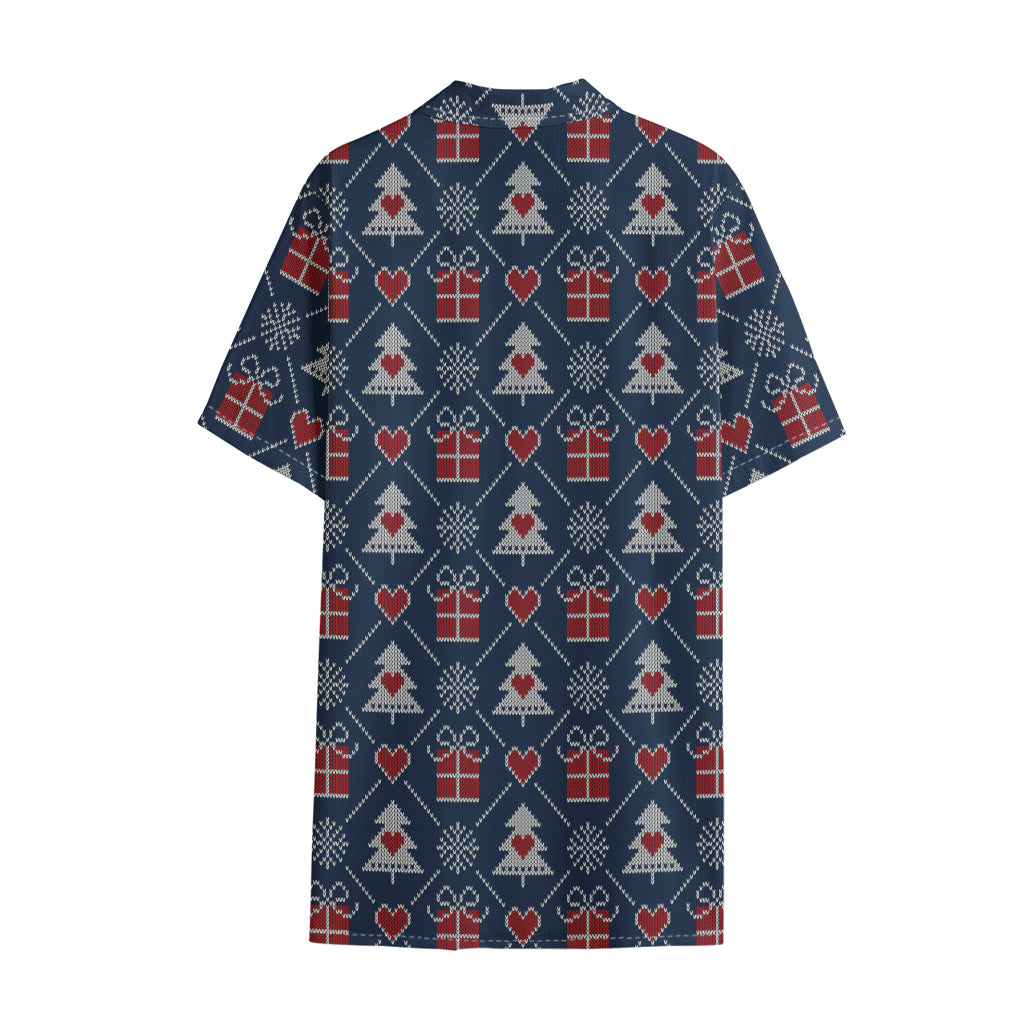 Christmas Gift Knitted Pattern Print Cotton Hawaiian Shirt
