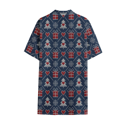 Christmas Gift Knitted Pattern Print Cotton Hawaiian Shirt