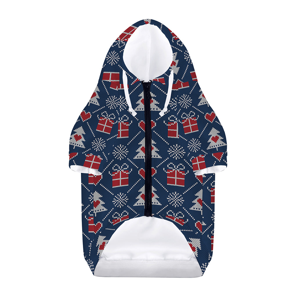 Christmas Gift Knitted Pattern Print Dog Zip Up Hoodie