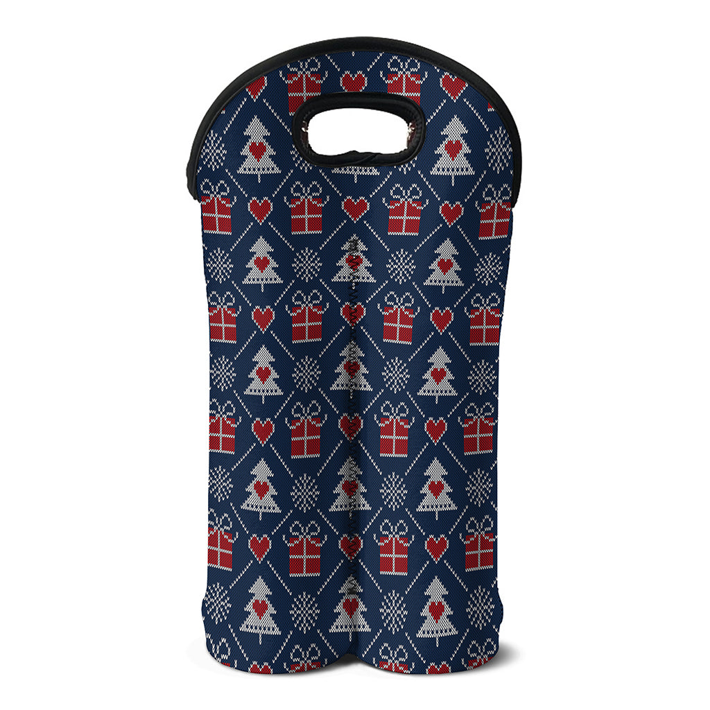 Christmas Gift Knitted Pattern Print Double Neoprene Wine Tote