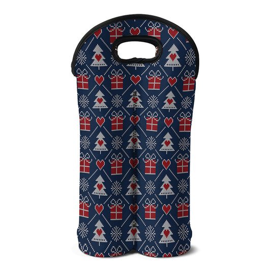 Christmas Gift Knitted Pattern Print Double Neoprene Wine Tote