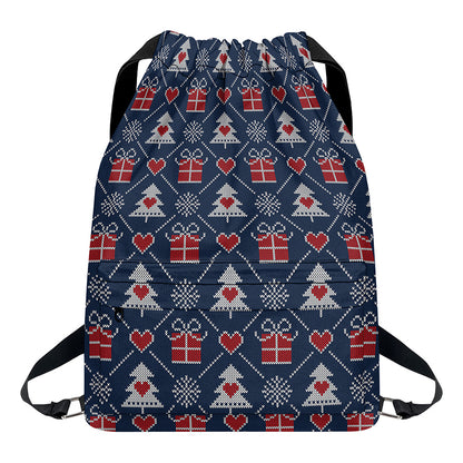 Christmas Gift Knitted Pattern Print Drawstring Backpack