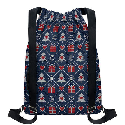 Christmas Gift Knitted Pattern Print Drawstring Backpack