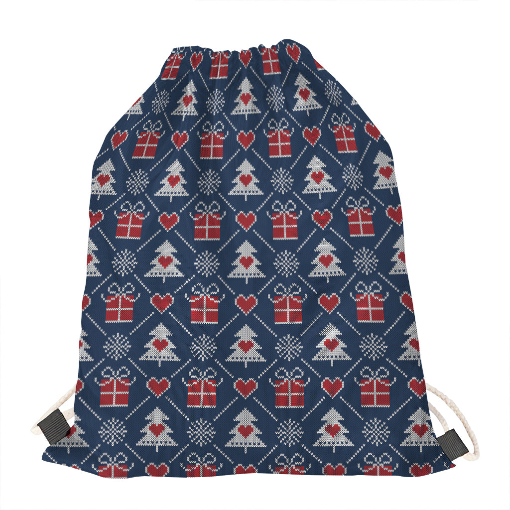 Christmas Gift Knitted Pattern Print Drawstring Bag