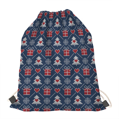 Christmas Gift Knitted Pattern Print Drawstring Bag
