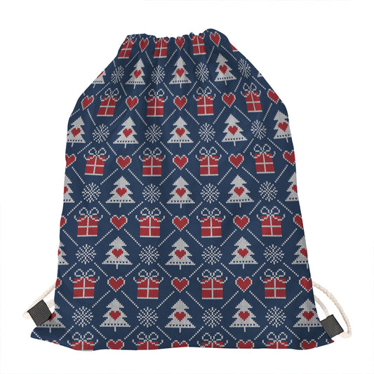 Christmas Gift Knitted Pattern Print Drawstring Bag