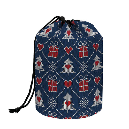 Christmas Gift Knitted Pattern Print Drawstring Makeup Bag