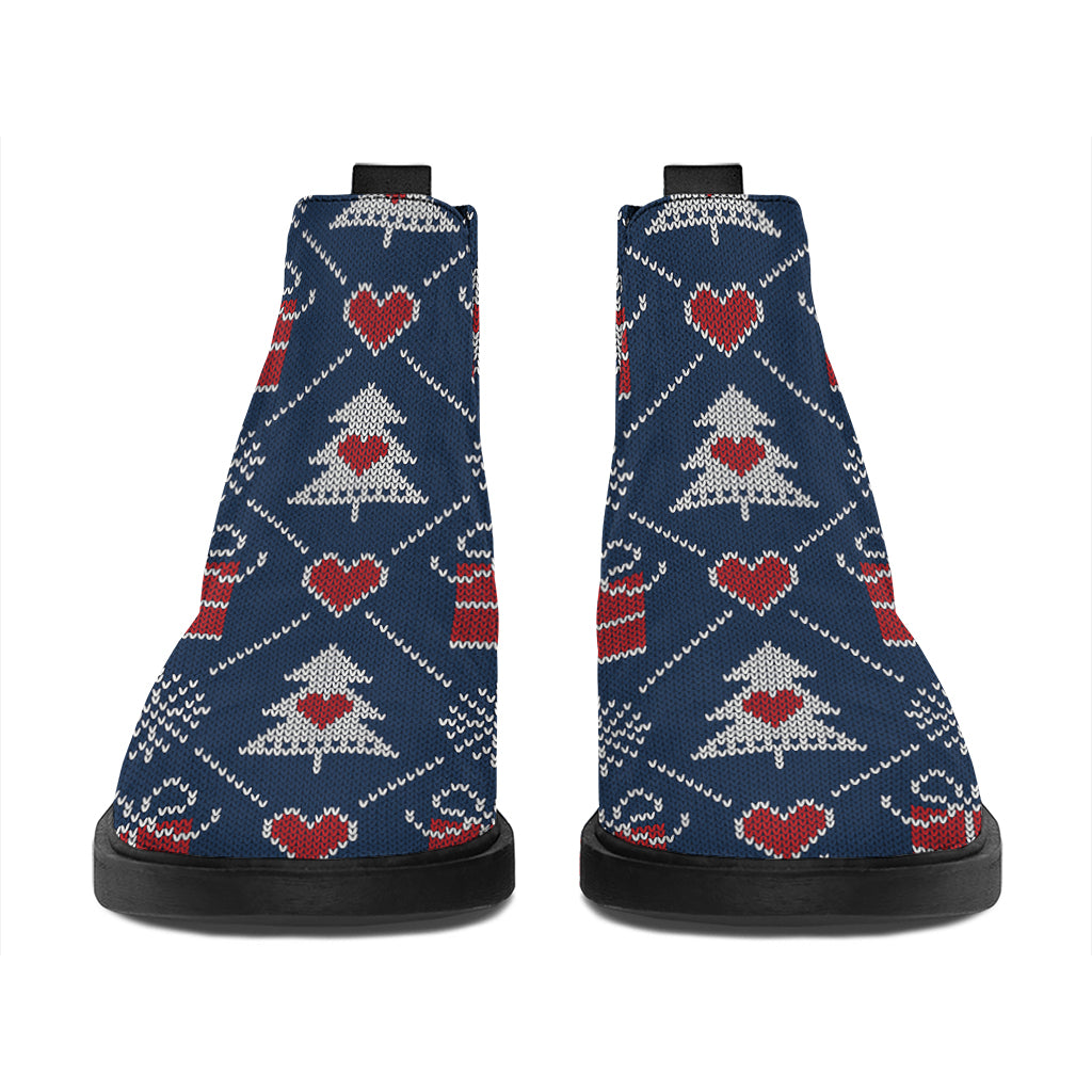 Christmas Gift Knitted Pattern Print Flat Ankle Boots