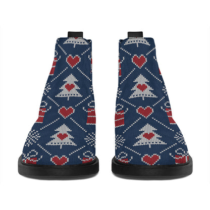 Christmas Gift Knitted Pattern Print Flat Ankle Boots