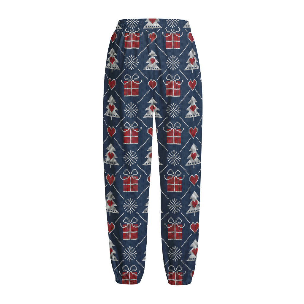 Christmas Gift Knitted Pattern Print Fleece Lined Knit Pants