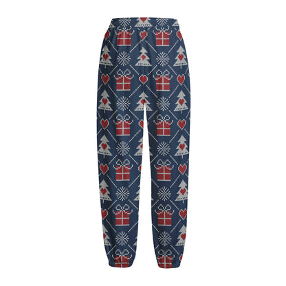 Christmas Gift Knitted Pattern Print Fleece Lined Knit Pants