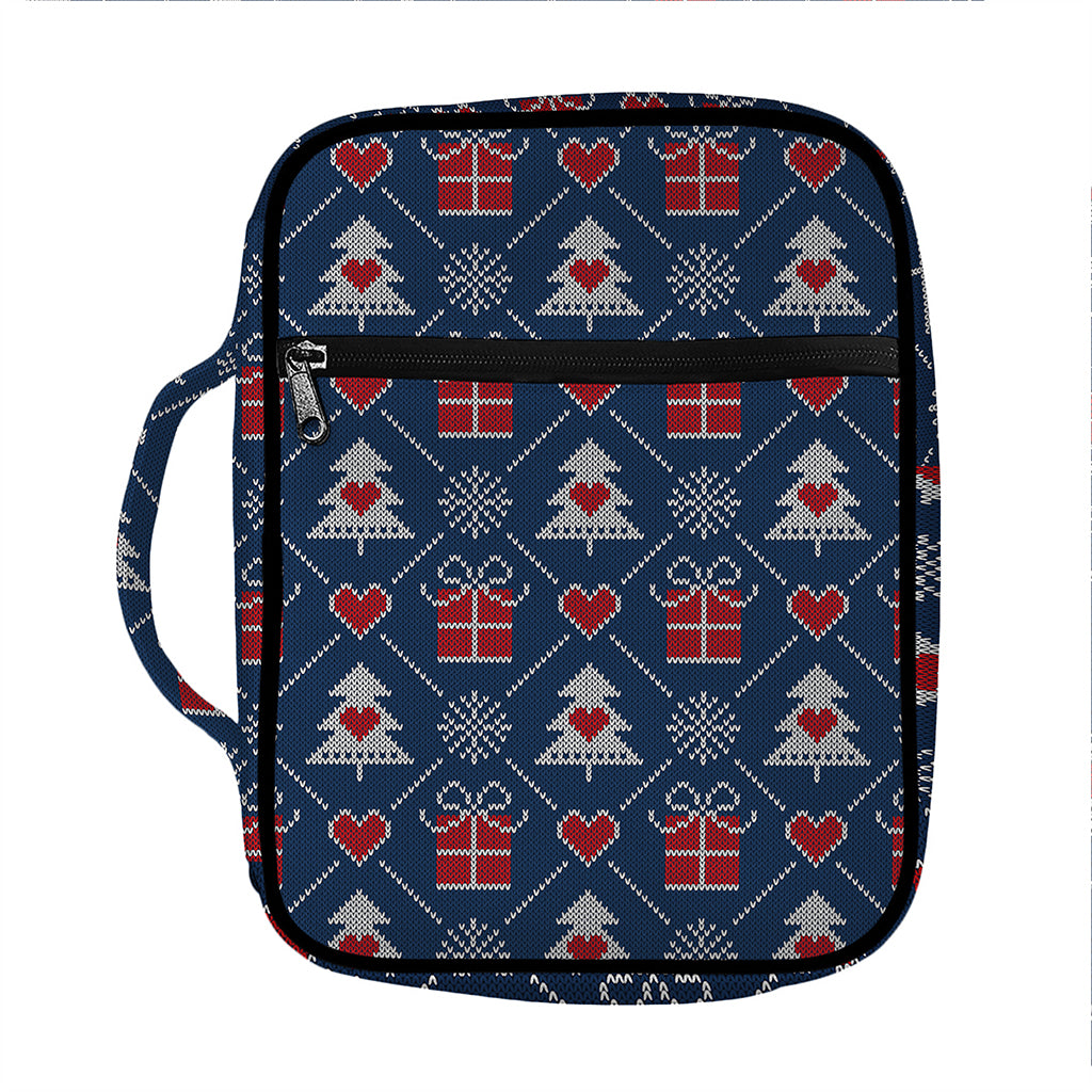 Christmas Gift Knitted Pattern Print Front Pocket Bible Bag