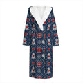 Christmas Gift Knitted Pattern Print Hooded Bathrobe