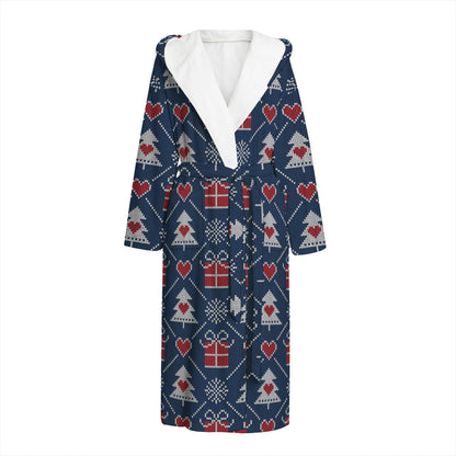 Christmas Gift Knitted Pattern Print Hooded Bathrobe