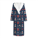 Christmas Gift Knitted Pattern Print Hooded Bathrobe