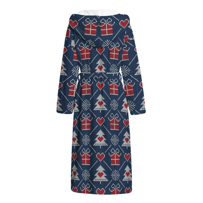 Christmas Gift Knitted Pattern Print Hooded Bathrobe