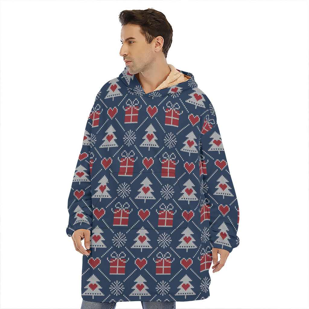 Christmas Gift Knitted Pattern Print Hoodie Blanket