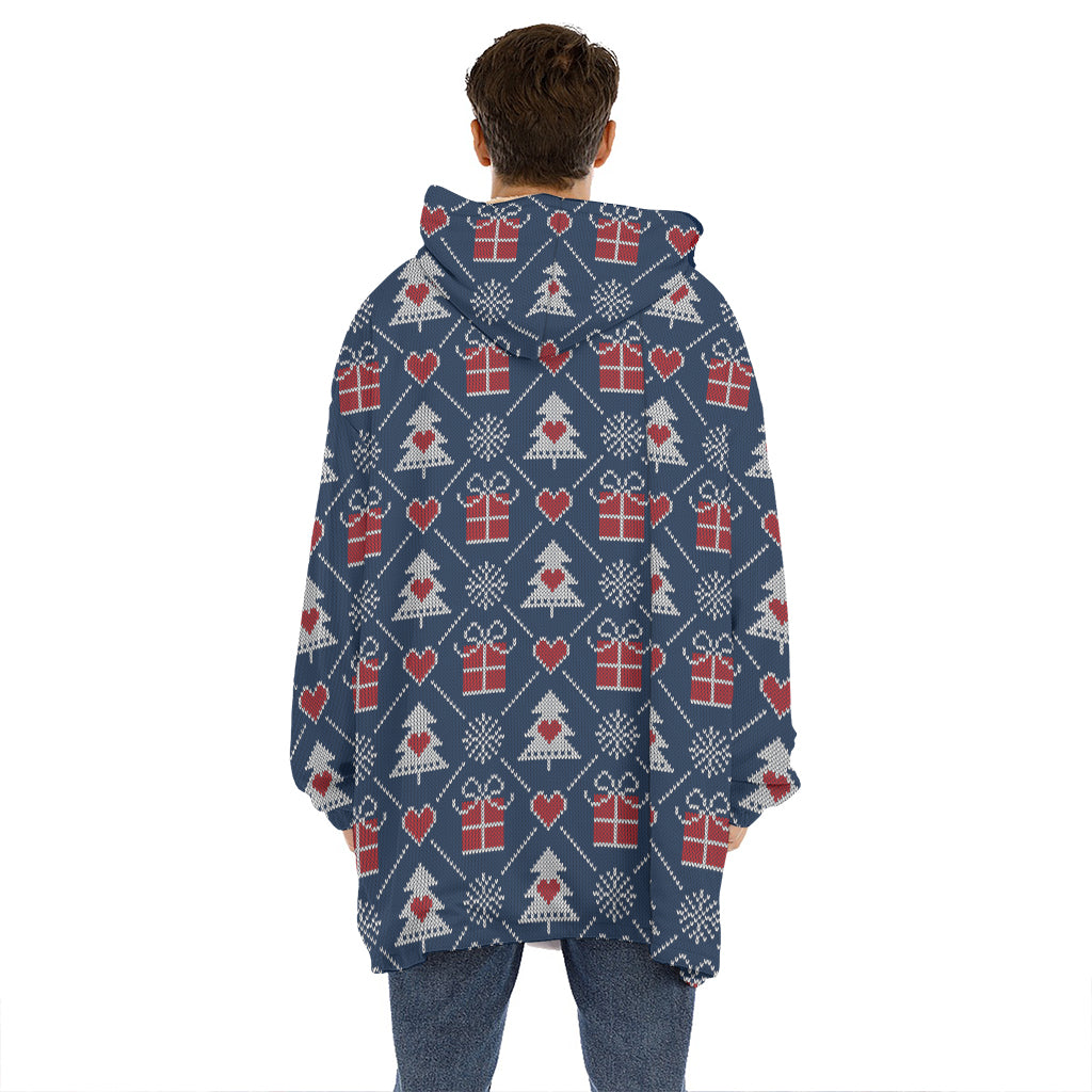 Christmas Gift Knitted Pattern Print Hoodie Blanket