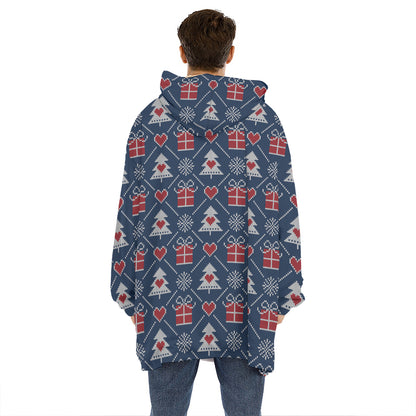 Christmas Gift Knitted Pattern Print Hoodie Blanket