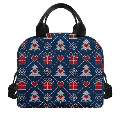 Christmas Gift Knitted Pattern Print Insulated Lunch Bag