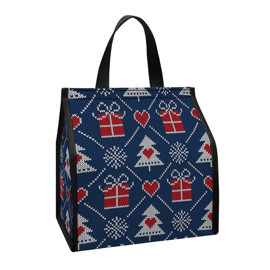 Christmas Gift Knitted Pattern Print Insulated Lunch Tote