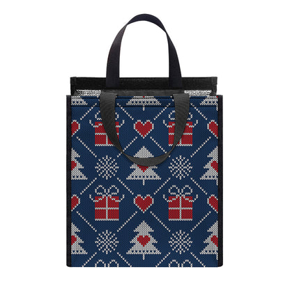 Christmas Gift Knitted Pattern Print Insulated Lunch Tote
