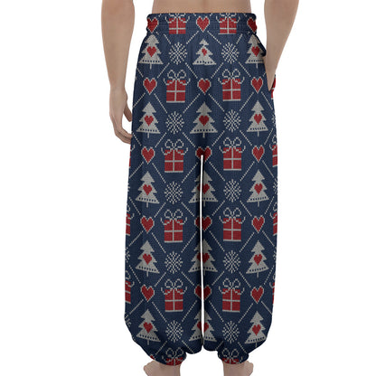 Christmas Gift Knitted Pattern Print Lantern Pants