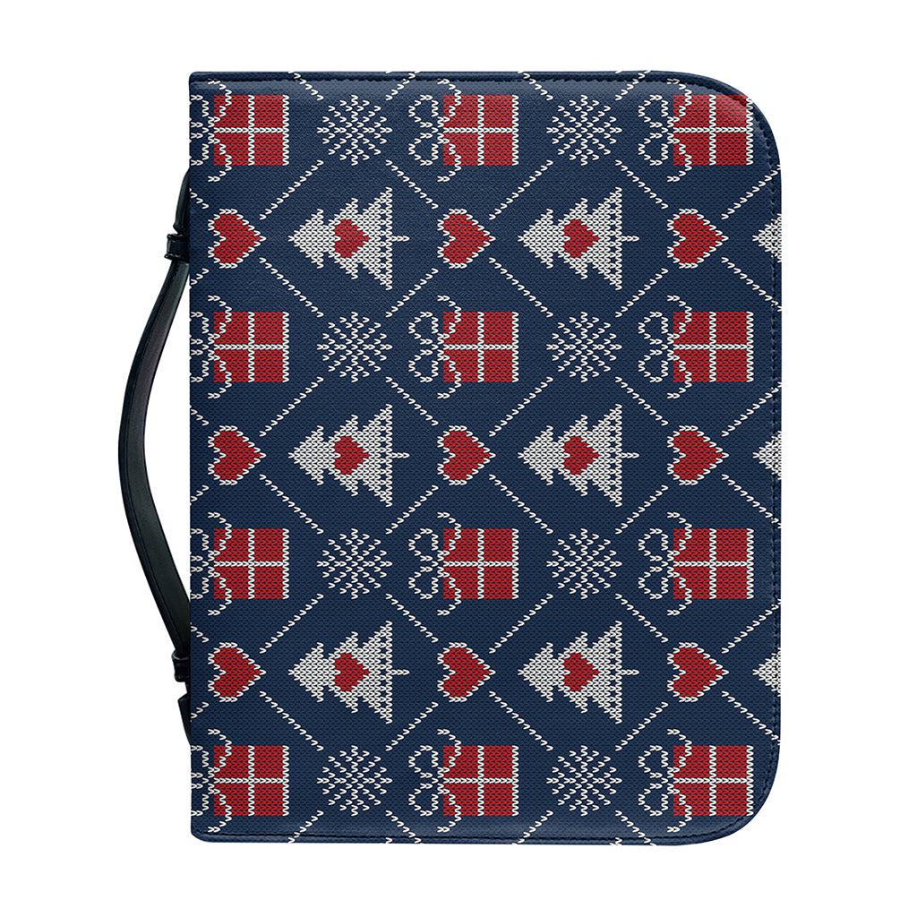 Christmas Gift Knitted Pattern Print Leather Bible Cover