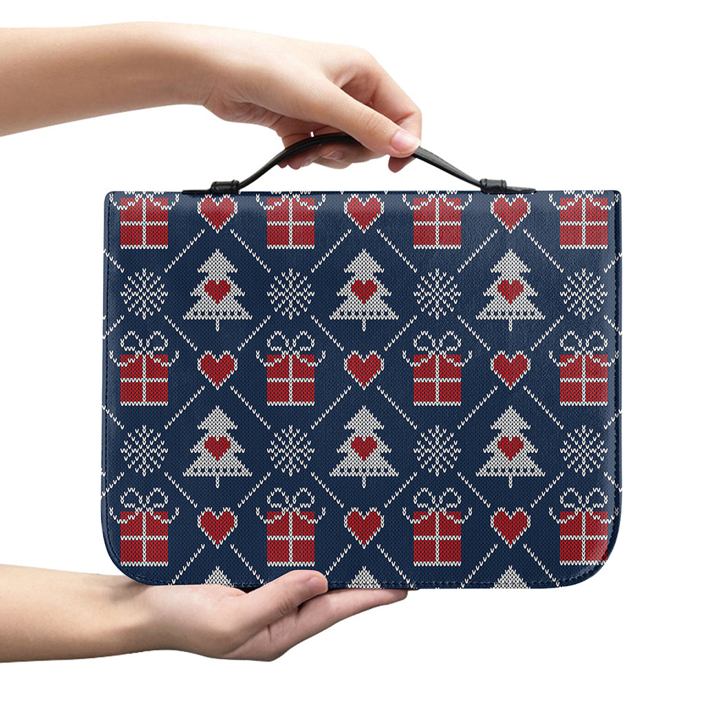 Christmas Gift Knitted Pattern Print Leather Bible Cover