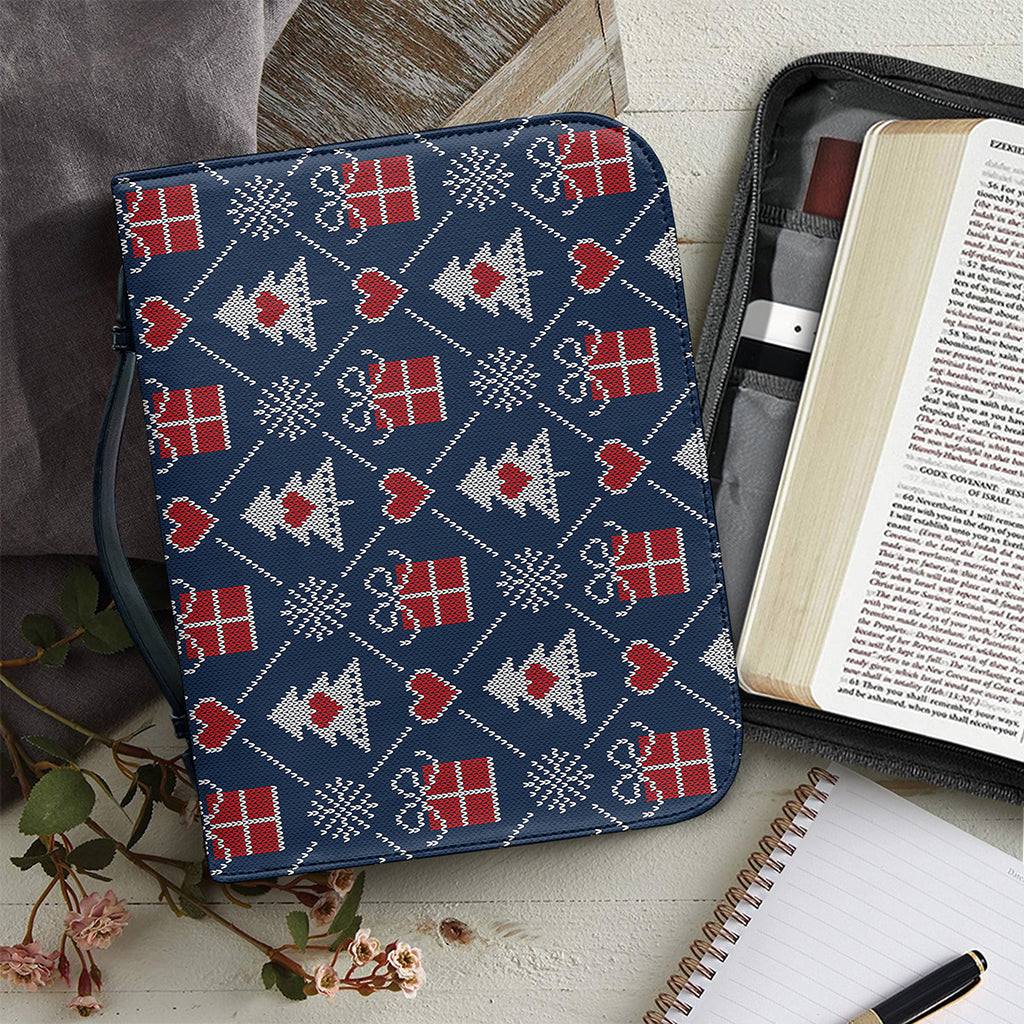 Christmas Gift Knitted Pattern Print Leather Bible Cover