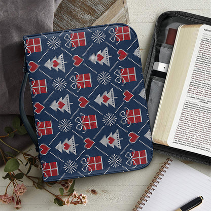 Christmas Gift Knitted Pattern Print Leather Bible Cover