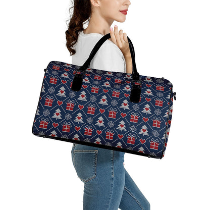 Christmas Gift Knitted Pattern Print Leather Duffle Bag
