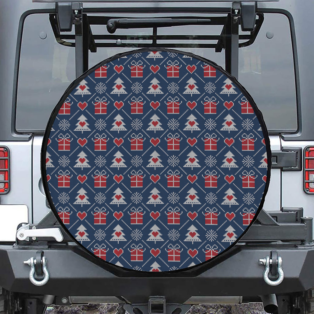 Christmas Gift Knitted Pattern Print Leather Spare Tire Cover