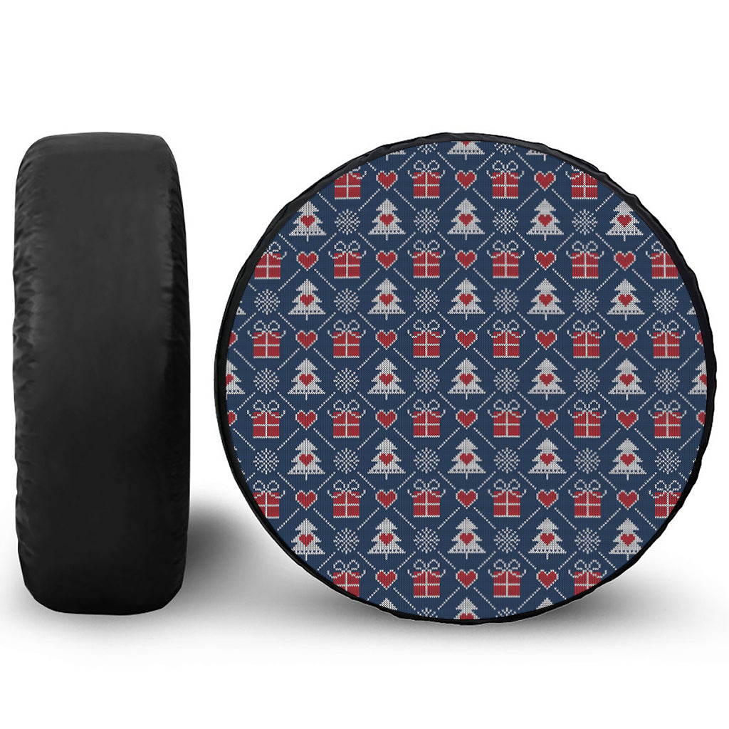 Christmas Gift Knitted Pattern Print Leather Spare Tire Cover