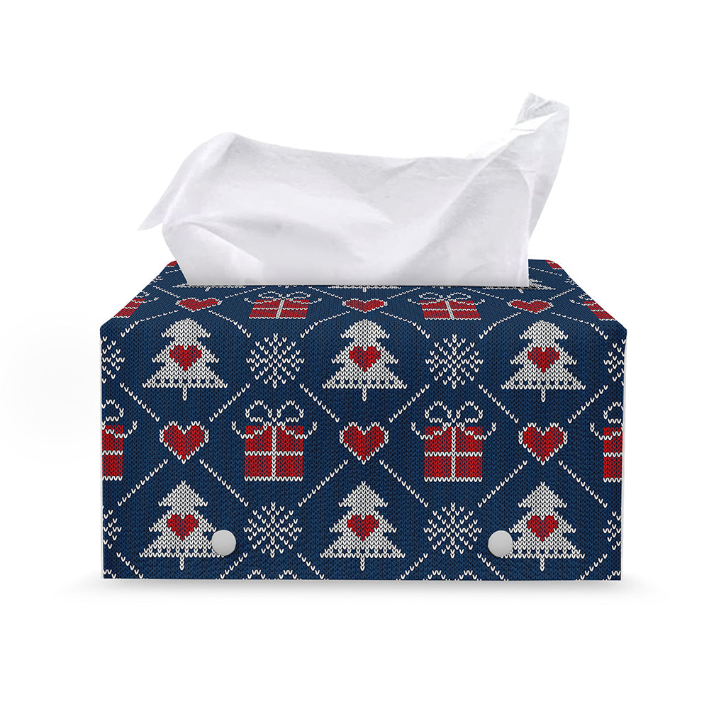 Christmas Gift Knitted Pattern Print Leather Tissue Box Cover