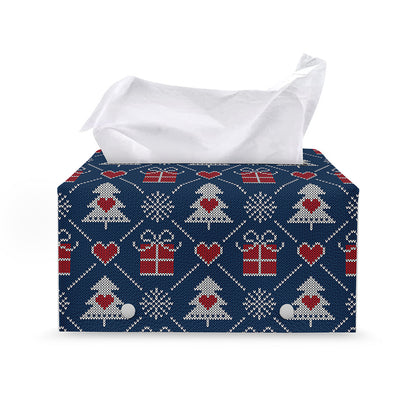 Christmas Gift Knitted Pattern Print Leather Tissue Box Cover
