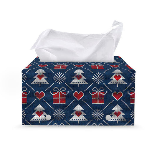 Christmas Gift Knitted Pattern Print Leather Tissue Box Cover