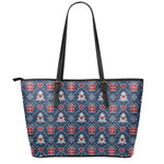 Christmas Gift Knitted Pattern Print Leather Tote Bag