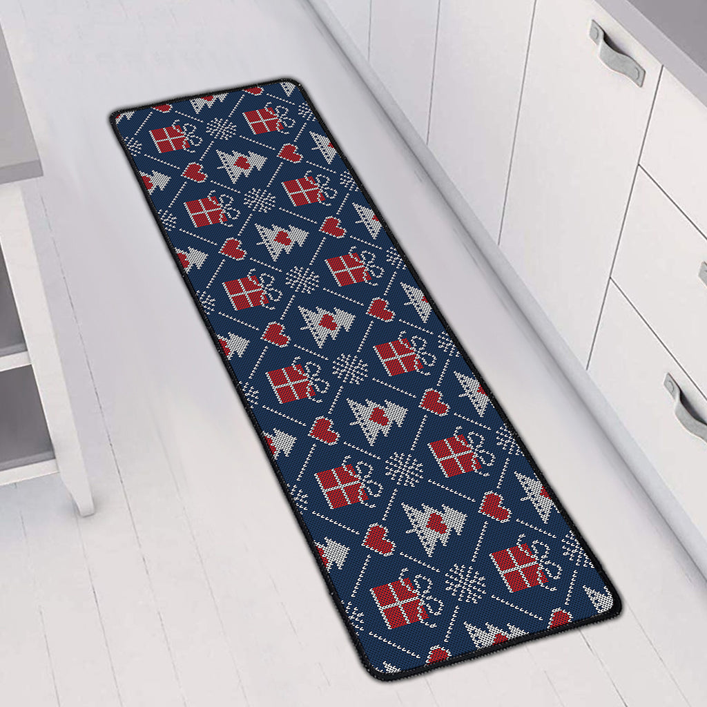 Christmas Gift Knitted Pattern Print Long Kitchen Mat