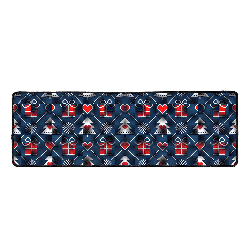 Christmas Gift Knitted Pattern Print Long Kitchen Mat