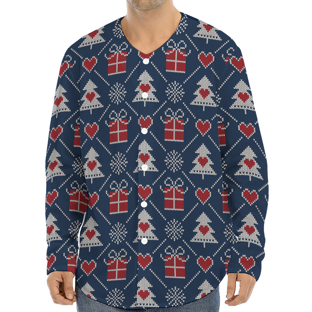 Christmas Gift Knitted Pattern Print Long Sleeve Baseball Jersey