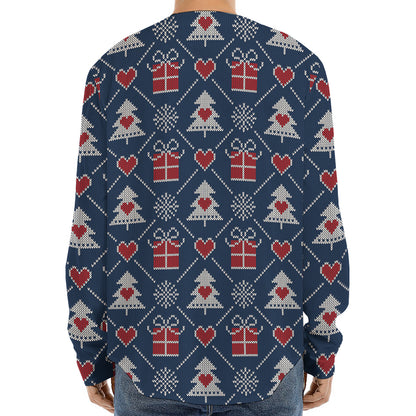 Christmas Gift Knitted Pattern Print Long Sleeve Baseball Jersey
