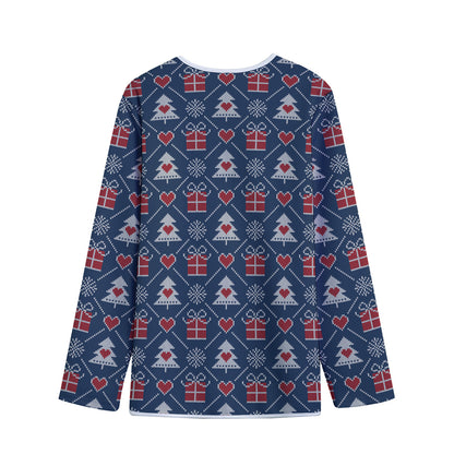 Christmas Gift Knitted Pattern Print Long Sleeve Short Coat