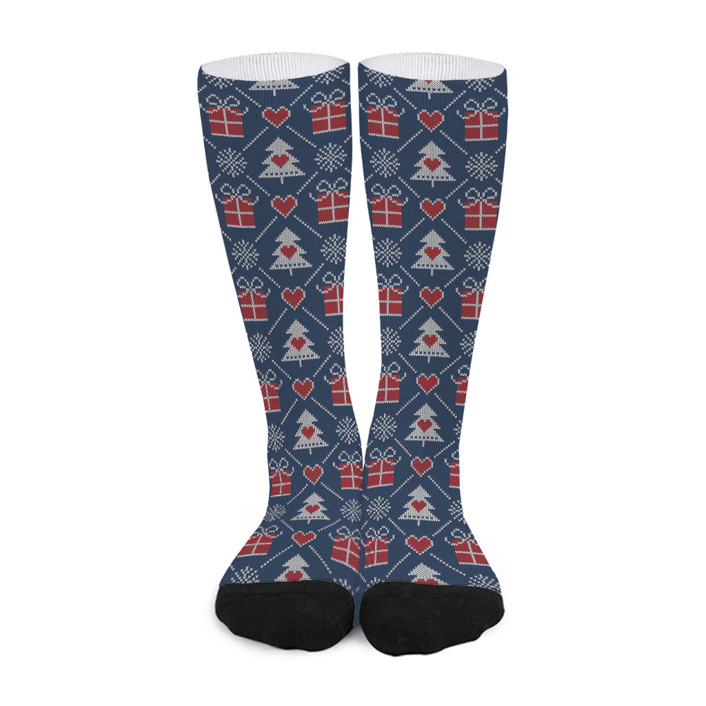Christmas Gift Knitted Pattern Print Long Socks