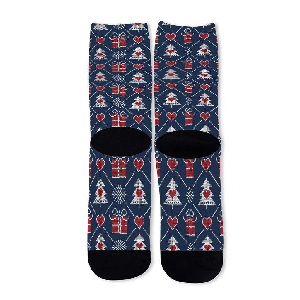 Christmas Gift Knitted Pattern Print Long Socks