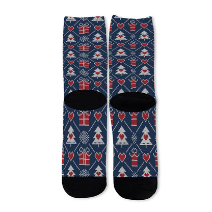 Christmas Gift Knitted Pattern Print Long Socks