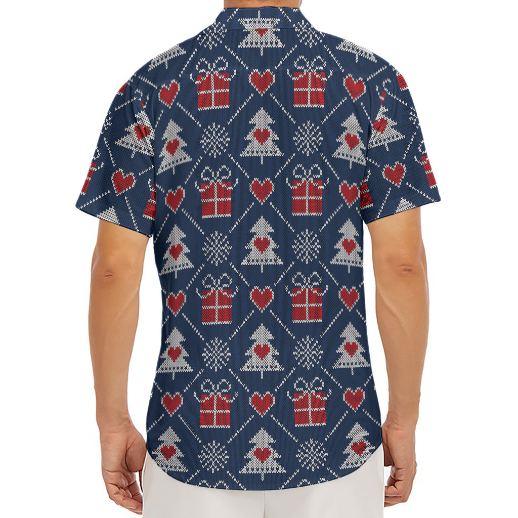 Christmas Gift Knitted Pattern Print Men's Deep V-Neck Shirt