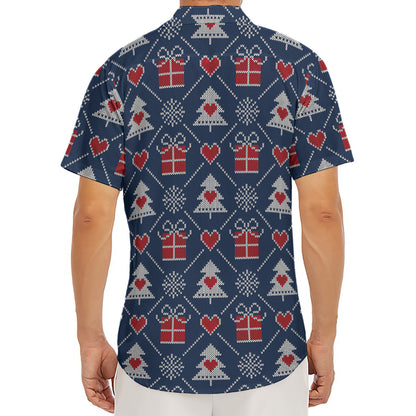Christmas Gift Knitted Pattern Print Men's Deep V-Neck Shirt