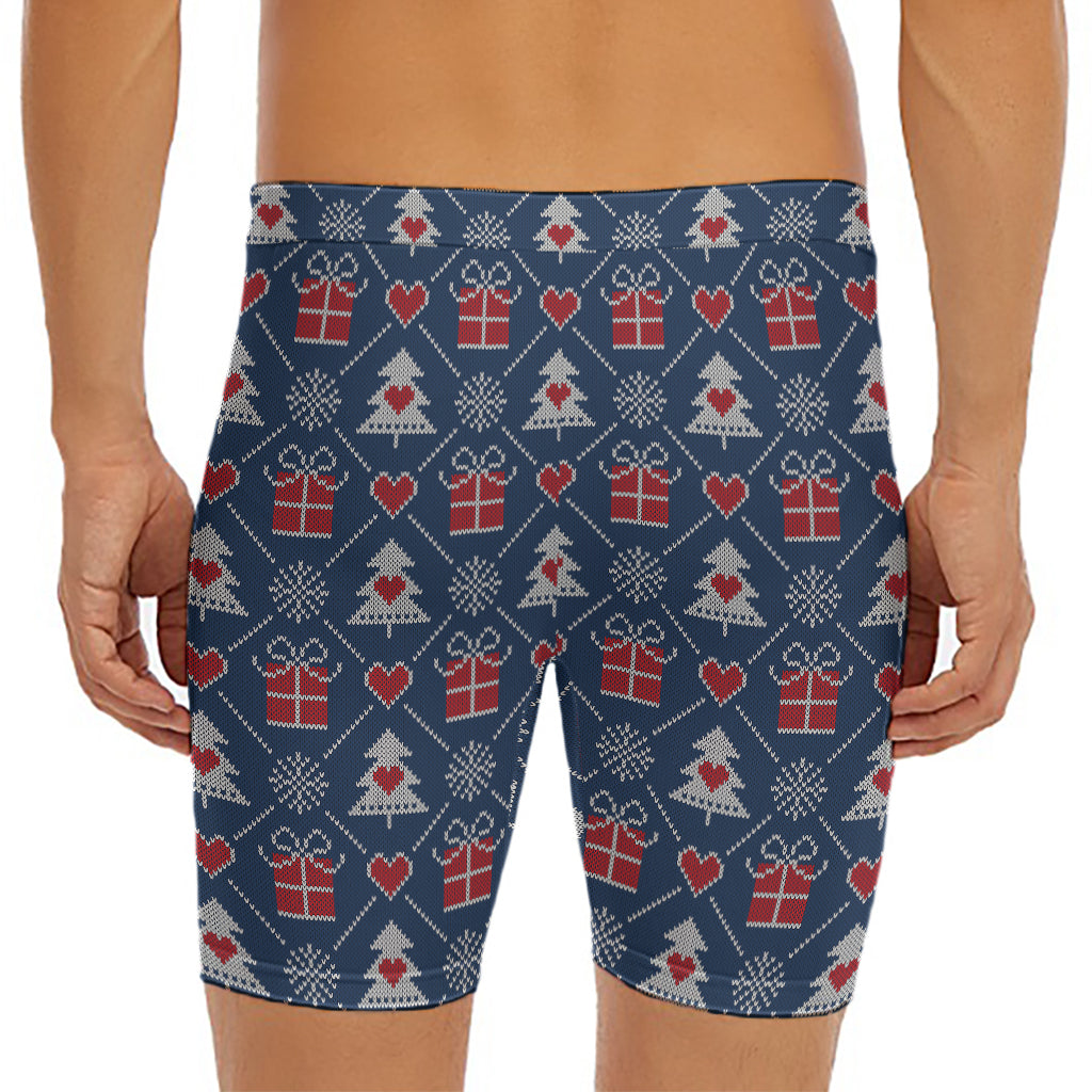 Christmas Gift Knitted Pattern Print Men's Long Boxer Briefs